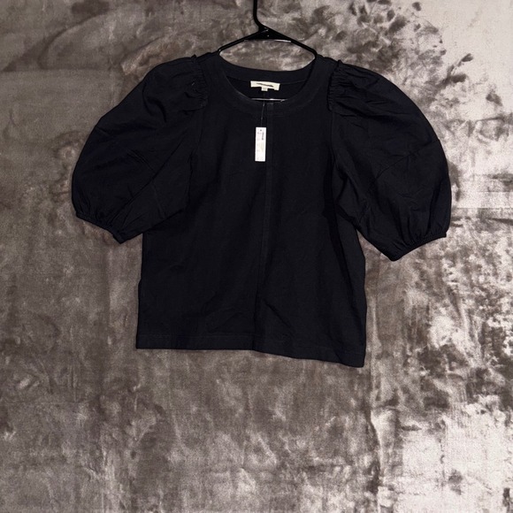 Madewell Womens XS Black Puff Sleeve Crew Neck Cotton‎ Blend Top Blouse - Picture 3 of 12